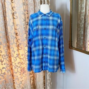 Patagonia Organic Cotton Steersman Blue Button Down Long Sleeve Size XL